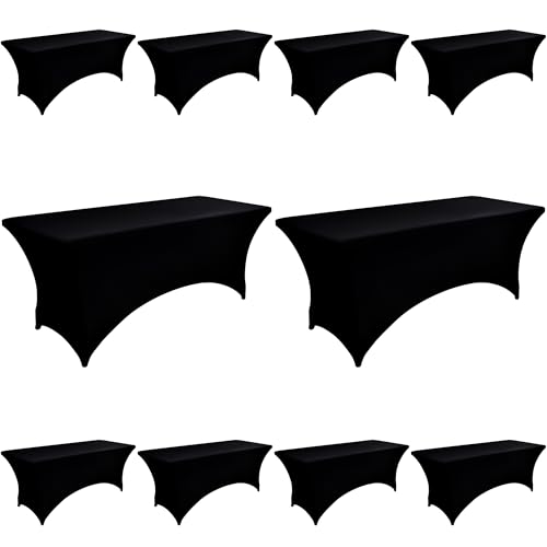 10-Pack 4ft Black Spandex Table Covers for Rectangular Folding Tables - Wrinkle Resistant Stretch Tight Table Cloths - Fitted Table Protector for Parties, Trade Shows, Banquet, and Wedding - color: Black, size: 4-foot | 10-pack