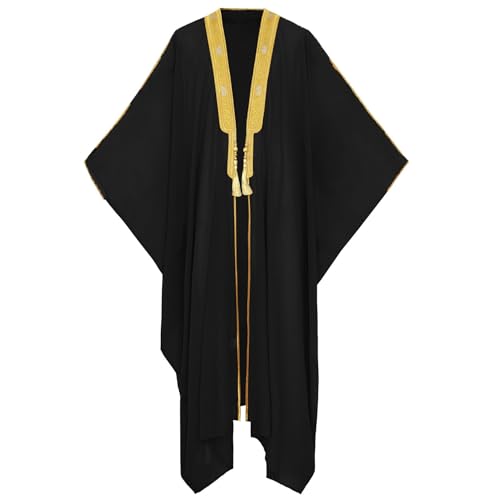 Boys Robe Islamic Muslim Clothes Kimono Loose Abaya Dresses Long Sleeve Embroidered Chiffon Kaftan Cardigan Casual Dubai Thobe - color: Black
