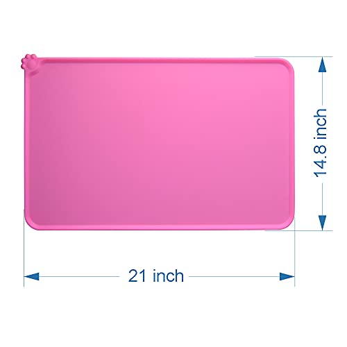 Silicone Cat & Dog Bowl Mat, Non-Slip Pet Feeding Mat - Waterproof Dog & Cat Placemat (21"x14.8", Pink) - color: Pink, size: 21"x14.8"