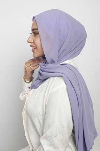 Instant Chiffon Hijab 3-in-1 with Built-in Magnets and Attached Match Undercap, Women Hijabs Set. - color: Lavender
