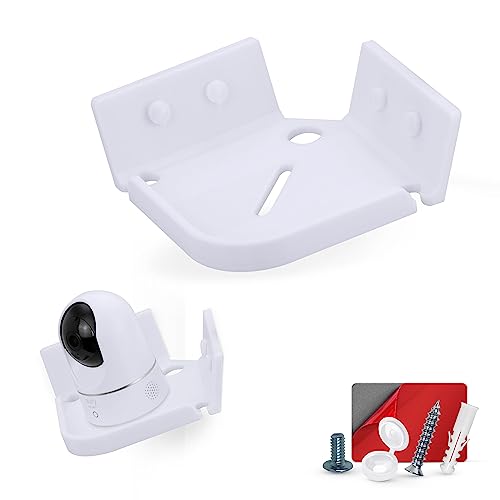 BRAINWAVZ Drill Free Tilted Corner Wall Mount Small Shelf for Baby Monitors, Home Security Cameras & More, Strong VHB Adhesive with Screw in Option, Easy to Install, No Mess - color: White, 4" Tilted