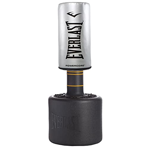 Everlast Powercore Free Standing Indoor Rounded Heavy Duty Fitness Training Punching Bag for Home Gym Strength Boxing Workout Exercise, Silver