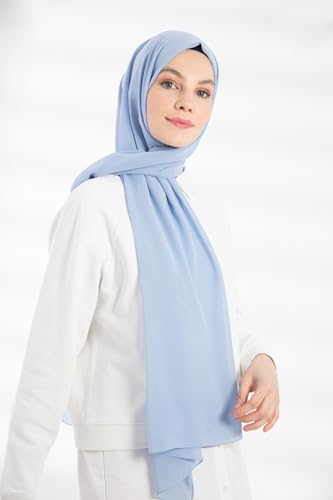Chiffon Hijab Scarf For Women - Made in Turkiye - color: Bayb Blue