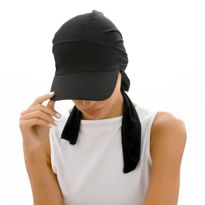Women Muslim Headscarf Hat Pre Tied Hair Loss Turban Solid Color Chemo Baseball Cap Slouchy Bonnet Head Cover - color: Black-