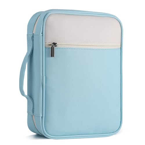 GERMUN Bible Cover with Durable Handle, Carrying Book Case Church Bag Bible, Protective with Zippered Pocket, Bible Accessories Supplies, Book Protector for Book Lovers, WhiteBlue - color: White&blue