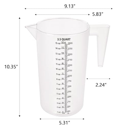 120oz Plastic Measuring Pitcher, 3500ml for Oil, Chemicals & More | Clear laser-etched markings, easy-pour spout, sturdy handle, and large 120oz capacity for measuring and mixing liquids. - size: 120 Ounces