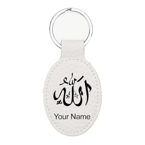 LaserGram Oval Keychain, Allah 1, Personalized Engraving Included (Golf White) - color: Golf White