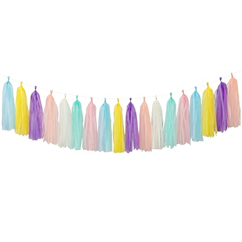Pastel Rainbow Party-Decorations Tassel Garland - 21pcs Baby Shower Birthday Wedding Streamers,Peach Yellow Purple Blue Mint Ivory Tassels Banner Backdrop Decor Panduola - color: Pastel Rainbow