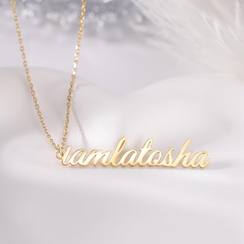 TinyName Custom Name Necklace Personalized 18K Gold Plated Nameplate Customized Jewelry Gift for Women - color: Vertical Name Necklace