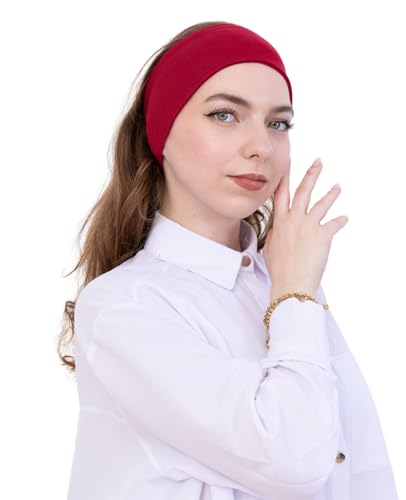 Prien Women Cotton Hijab Cap, Stretchy Head Cover, Pre-Sewn Inner Muslim Scarf Undercap, Non Slip Headband for Daily Wear - color: Burgundy