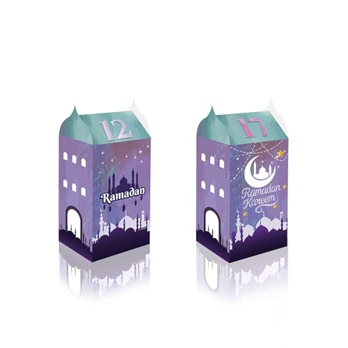 OASHISU 30 PCS 3D Ramadan Eid Mubarak Treat Boxes with Number Stickers, for Eid Mubarak Goodie Paper Boxes,Ramadan Kareem Box, School Classroom Party Favor Decorations