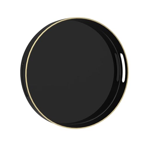 MAONAME 13" Black Decorative Tray, Plastic Round Serving Tray with Handles - color: Black, size: 13" x 13" x 1.6"