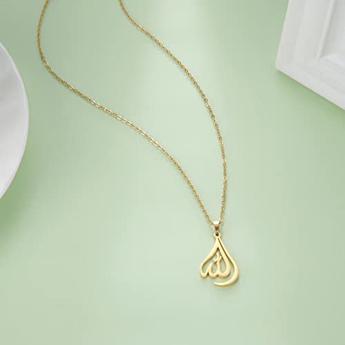 UNIFT Islamic Muslim Allah Layered Necklaces For Women Stainless Steel Charm Water Drop Heart Shape Allah Pendant Double Layer Necklace Islamic Jewelry - color: gold 1