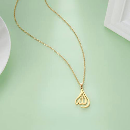UNIFT Islamic Muslim Allah Layered Necklaces For Women Stainless Steel Charm Water Drop Heart Shape Allah Pendant Double Layer Necklace Islamic Jewelry - color: gold 1