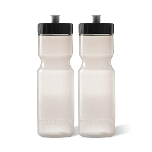 50 Strong Sports Water Bottles – Reusable 22 oz BPA-Free Plastic Bottles with Pull Top Cap – Made in USA – Top Rack Dishwasher Safe – Fits Most Bike Cages Brand - color: Clear, style: 2 Pack