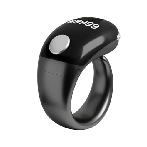 Smart Ring Counter with Display and Type-C Charging, Adjustable Finger Counter Ring with LCD Screen, Muslim Digital Azan Alarm Clock Ring (Black) - color: Black