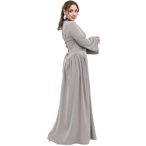 Muslim Abaya Dress for Women Smooth Back Zipper Belt Daily Prayer Eid Dress - color: Taro, size: Small