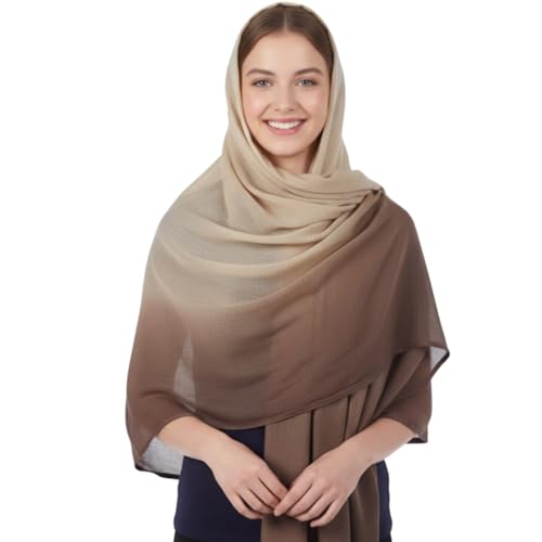Geyoga Ombre Hijab Head Scarf for Women Muslim Modal Rayon Shawl Lightweight Soft Head Wrap - color: Almond,beige