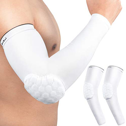 HiRui Elbow Pads for Teenagers Men Women, Elbow Brace Basketball Shooter Sleeves Arm Compression Sleeves - color: White, size: Small