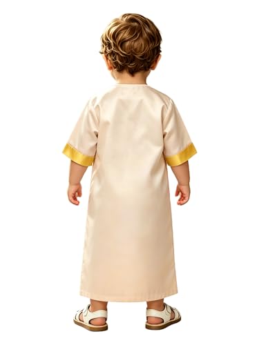 JEATHA Infant Traditional Crew Neck Button Down Middle Eastern Thobe Kaftan Outfit for Ramadan Eid Prayer Occasions - color: Champagne, size: 18-24 Months