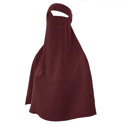 Single Layer Niqab, Soft Chiffon Muslim Veil Face Cover, One Layer Nose Piece, Hijab Prayer Face Mask for Women Men - color: Red