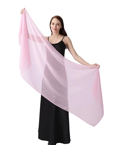 Women's Sheer Chiffon Shawl Wrap Scarf With Silver Thread,Lightweight Sparkling Rhinestone Versatile Hijab Stole - color: Pink