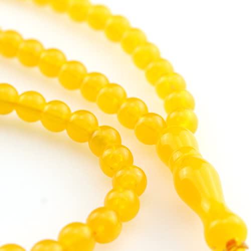 Muslims Islamic 99 Dhikr Tasbeeh Tasbih Prayer Beads, Yellow Resin Beads with Tassel