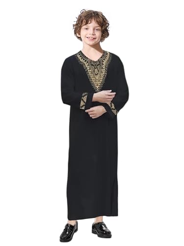 WSPLYSPJY Kids Boys Ethnic Printed Thobe Muslim Robe Islamic Kaftans - size: 11-12 Years