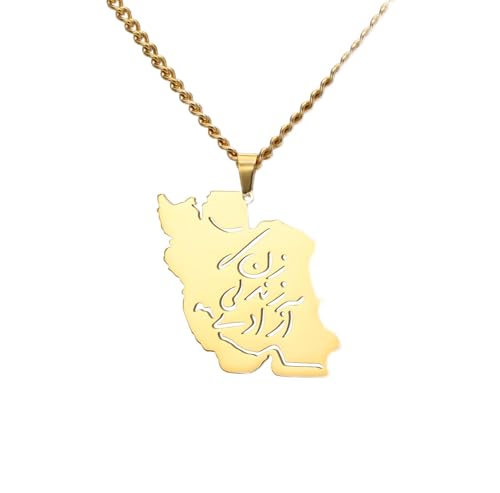 Iran Map Necklace Iranian Flag Persian Calligraphy Pendant Patriotic Heritage Pride Peace Jewelry Souvenir Series Gifts for Women Men - color: زن زندگی آزادی -Women, Life, Freedom gold