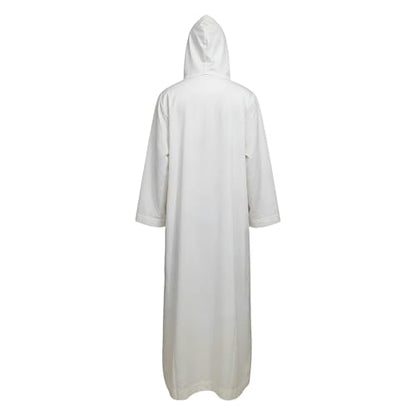 Mens Kaftan Thobe Casual Long Sleeve Zipped Hoodies Caftan Robe Muslim Gown Kurta Tops Arabic T Shirts with Pockets - color: White, size: Medium