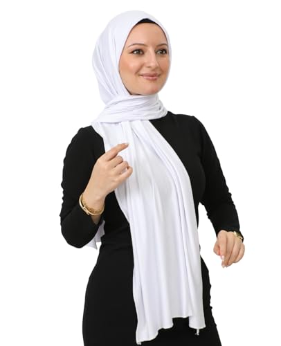 Prien Hijab for Women Viscose Scarf Lightweight Muslim Hijabs Long Shawl Islamic Scarves Turkey Silk Headscarf for Womens - color: White