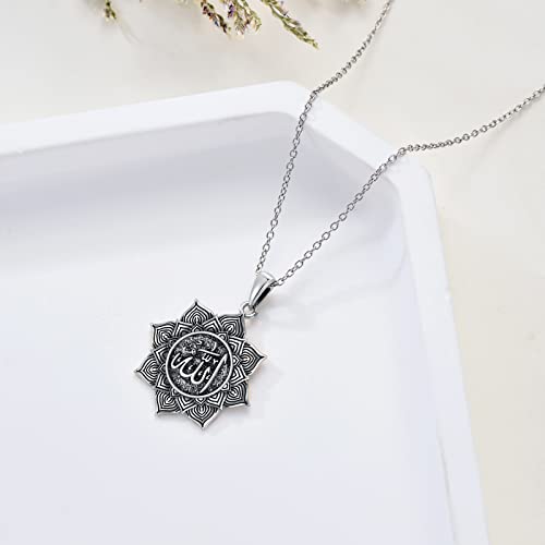 Allah Necklace 925 Sterling Silver Lotus Allah Pendant Arabic Muslim Jewelry for Women Men - style: Style-5