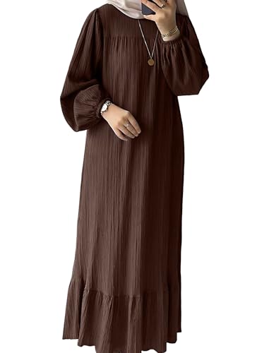 ODIZLI Ramadan Muslim Abaya Dress for Women Long Sleeve Round Neck Prayer Robe Turkey Dubai Islamic Maxi Dress