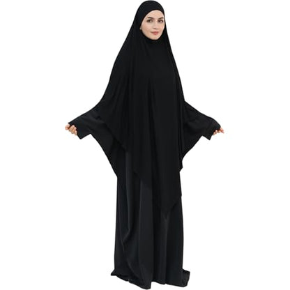 khalat Muslim Stretch Hijab Solid Color Full Cover Hijab for Women V-shaped Fashion Daily Prayer Hijab - color: Black