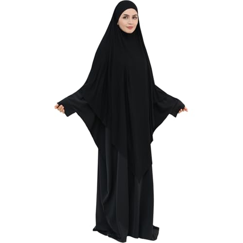 khalat Muslim Stretch Hijab Solid Color Full Cover Hijab for Women V-shaped Fashion Daily Prayer Hijab - color: Black