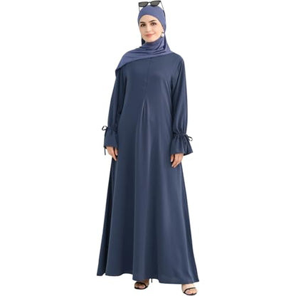 khalat Women's Muslim Kaftan Abaya Dress Eid Prayer Dress for Women Islamic Daily Dress Smooth Flowy Muslim Women Clothes - color: Blue, size: Small