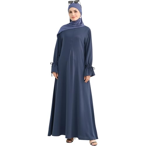 khalat Women's Muslim Kaftan Abaya Dress Eid Prayer Dress for Women Islamic Daily Dress Smooth Flowy Muslim Women Clothes - color: Blue, size: Large