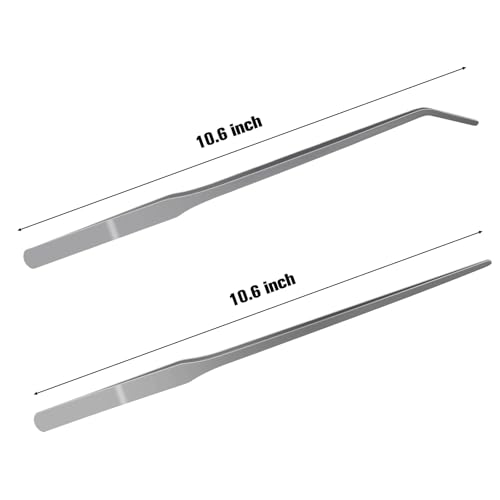 2Pcs Long Aquarium Tweezers, 10.6" Straight and Curved Tweezers, Stainless Steel Reptile Feeding Tongs, Terrarium Tools Feeder for Lizards, Bearded Dragon Tank Accessories