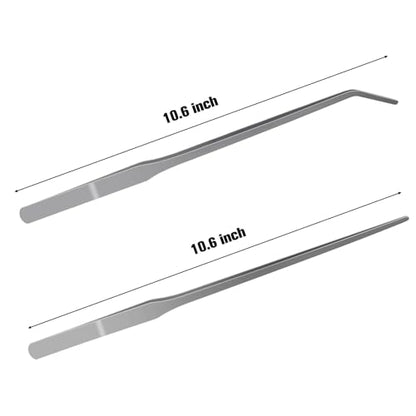 2Pcs Long Aquarium Tweezers, 10.6" Straight and Curved Tweezers, Stainless Steel Reptile Feeding Tongs, Terrarium Tools Feeder for Lizards, Bearded Dragon Tank Accessories