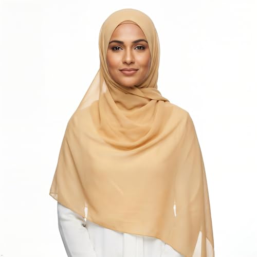 Women's Magnetic Hijab with Stitched Undercap - No Pin Chiffon Prayer Scarf - color: Beige