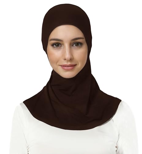 Lina & Lily Jersey Tie Back Hijab Underscarf with Neck Cover Full Coverage for Muslim Women - color: Dark Brown