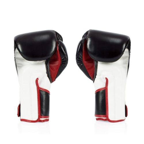 Fairtex BGV6 Angular Boxing Gloves, Locked Thumb Muay Thai MMA Kickboxing | Premium synthetic body with triple-layer foam padding. Joint protection and firm wrist support safeguard hands on heavy bags - color: Black/White/Red, size: 12oz