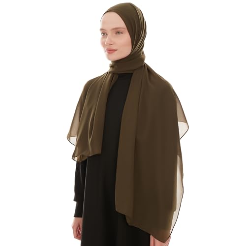 Chiffon Hijab Scarf for Women - Chiffon Hijab Muslim Headscarf Shawl - Soft Fashion Scarf Muslim Headscarf Shawl - color: Khaki