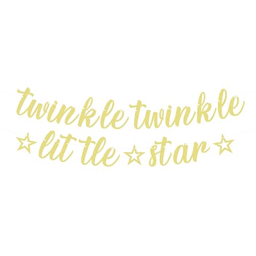Pre-Strung Twinkle Twinkle Little Star Banner - Gold Glitter Star Theme Baby Shower Decorations for Boy or Girl, Perfect for Gender Reveal Party/Baby Birthday Party/Baby Shower, Photo Booth Props - color: Gold
