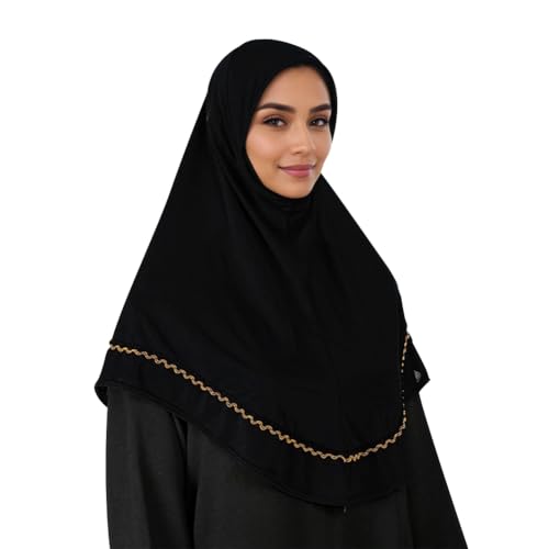 SIQITECHNO Womens Ready To Wear Hijab Scarf Muslim Islamic Head Wrap Instant Hijab Ramadan Eid Prayer Jersey Long Turban Cap - color: Black