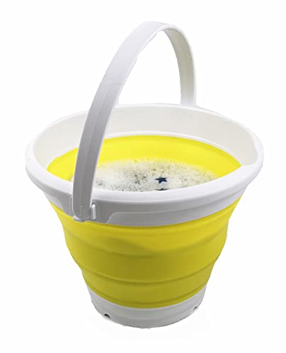 SAMMART 5.5L (1.4 Gallon) Collapsible Plastic Bucket - Foldable Round Tub - Portable Fishing Water Pail - Space Saving Outdoor Waterpot (White/Lemon) - color: White/Lemon
