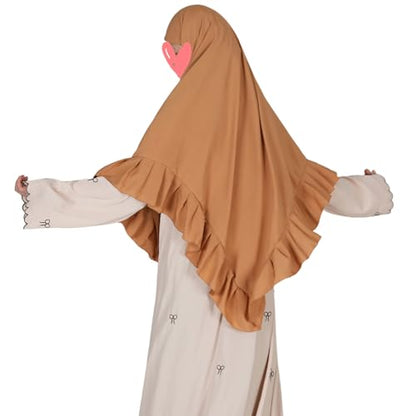 Prayer Hijab for Women Muslim Cotton Blend Lightweight Ruffled Square Scarf - color: Camel