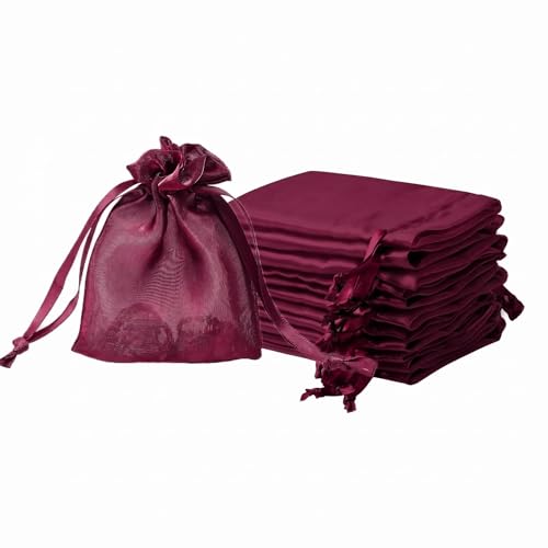 QIANF 20 Pcs Burgundy Small Organza Bags 3X4 inch for Wedding Favors with Drawstring, Mini Mesh Gift Bags Jewelry Pouch for Candy Bridal Shower Party Favor Baby Shower Christmas - color: Burgundy, size: 3x4"