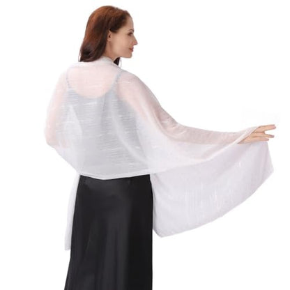 OurLore Chiffon Shawls Wraps for Women Sheer Glitter Scarf Sparkly Rhinestones Shoulder Sarong Cover Up Hijab for Wedding - color: White