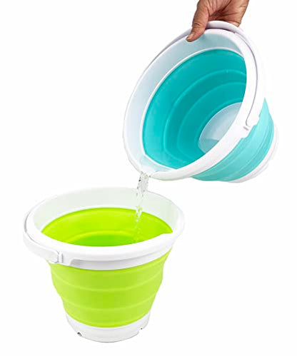 SAMMART 5.5L (1.4 Gallon) Collapsible Plastic Bucket - Foldable Round Tub - Portable Fishing Water Pail - Space Saving Outdoor Waterpot (White/Bright Blue) - color: White/Bright Blue